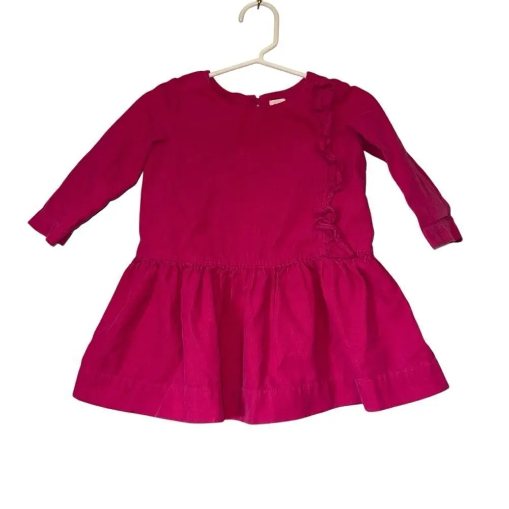 Kid's Gap Fuchsia Ruffle Corduroy Long Sleeve Casual Dress